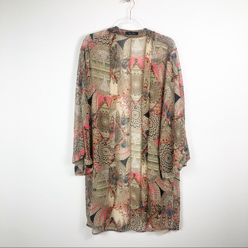 Honey Punch‎ Tribal Boho Sheer Long Kimono M